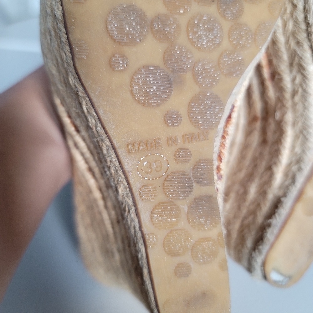 Jimmy Choo Tan Leather Wedge Slides Sandals Size 39 Made in Italy - Picture 9 of 12